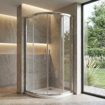 Douchecabine halfrond 90x90cm met 8mm veiligheidsglas en dubbele schuifdeur