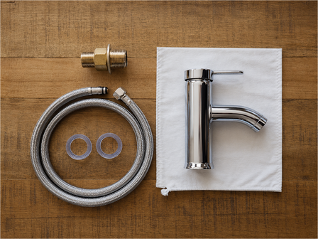 Opzetmengkraan thermostatisch chroom &mdash; complete set voor badkamermeubel