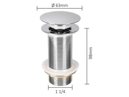 Afvoerplug chroom detail &mdash; klikplug voor wastafel met chroomafwerking