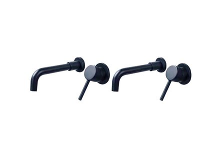 Set van 2 Muurkranen Mat Zwart RVS | Inbouw Mengkranen voor Waskom &amp; Wastafel | 170mm | Keramische Cartridge