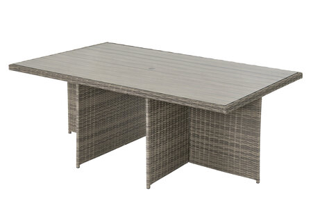 Diningset bruin wicker op terras &mdash; 6 personen buiteneet opstelling