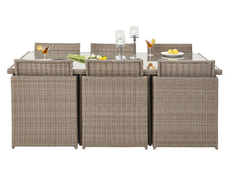 Diningset ottoman beige wicker &mdash; veelzijdig als zitplaats of voetensteun