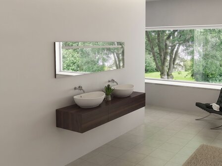 Badkamermeubel BAVENO | 180 cm | Donker hout decor met 2 witte waskommen 