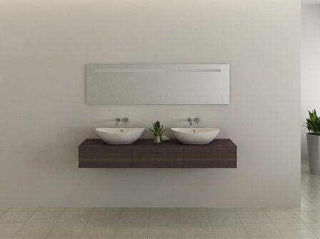 Badkamermeubel BAVENO | 180 cm | Donker hout decor met 2 witte waskommen 
