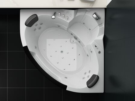 Whirlpool hoekbad detail &mdash; waterjets, airbubble en control panel massagebad wit