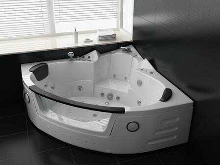 Massagebad 2 persoons hoekbad 172,5x172,5cm wit &mdash; 28 jets, airbubble, heater en LED verlichting