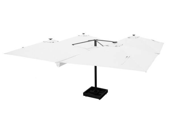 Vierdubbele zweefparasol 4x 3x3m wit vooraanzicht horeca