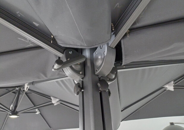Vierdubbele zweefparasol afritbaar tussenstuk close-up