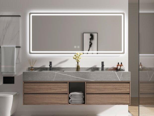 Badkamermeubel MBY 120 cm hout decor met grijze marmerlook wastafel &ndash; vooraanzicht