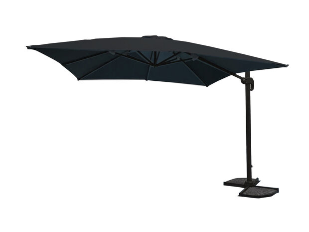 Zweefparasol 3x3 m zwart &ndash; zijaanzicht vrijhangend aluminium frame UV50+