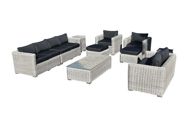 Loungeset 10-delig lichtbruin wicker met grijze kussens &mdash; complete hoekopstelling