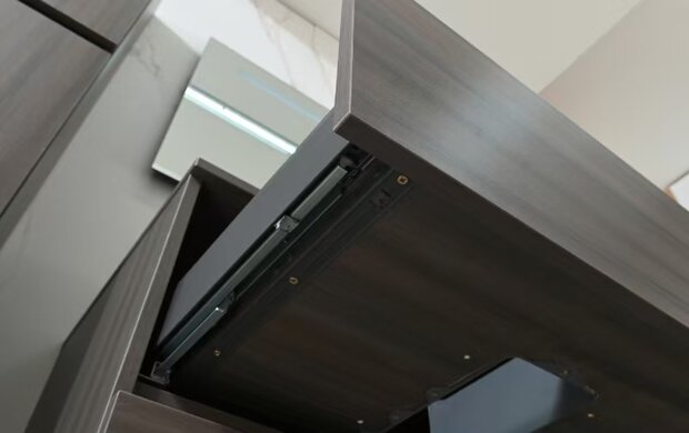 Badkamermeubel 2 Persoons 130 cm Donker Hout | Zwarte Stenen Waskommen | Incl. LED Spiegel & Kranen