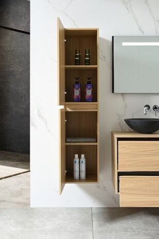 Badkamermeubel 2 Persoons 130 cm Hout Decor | Natuurstenen Waskommen | Incl. Anti-Fog LED Spiegel & Kranen