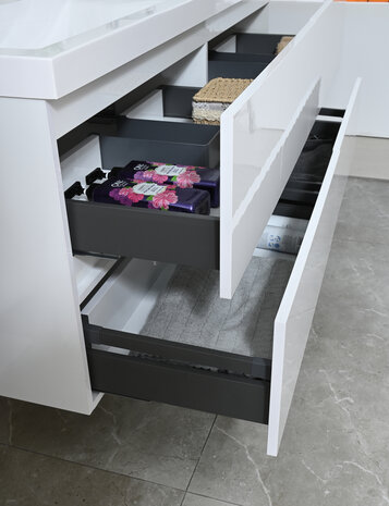 Badkamermeubel hoogglans wit &ndash; open lades softclose
