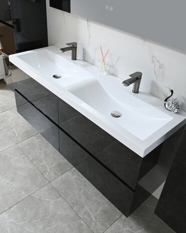 Badkamermeubel 145 cm hoogglans zwart &ndash; open lades softclose detail
