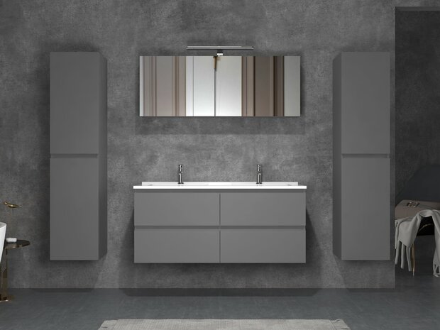 Badkamermeubel 120 cm antraciet &ndash; zijaanzicht met spiegelkast en zijkasten
