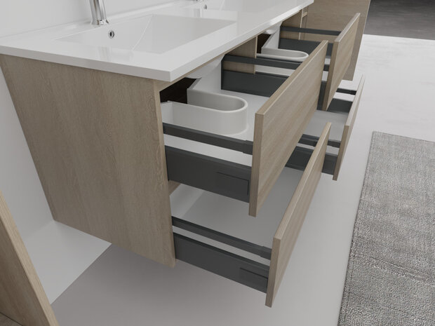 Badkamermeubel licht eiken &ndash; sfeeropname Scandinavische badkamer