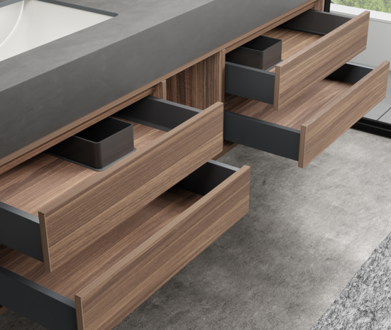 MBY 150 cm hout &ndash; metalen lades open met goudkleurige handgrepen