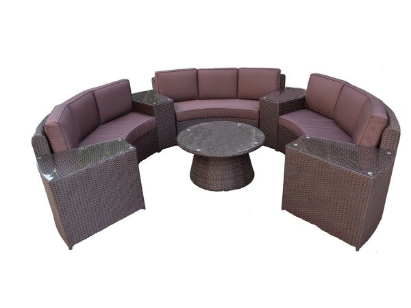 Loungeset 8-delig donkergrijs wicker met bruine kussens &mdash; complete opstelling