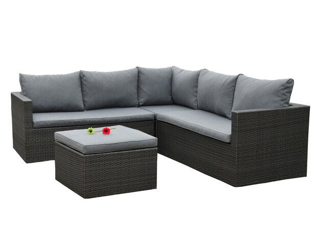 Loungeset Ibiza detail &mdash; antraciet wicker hoekdeel en hocker