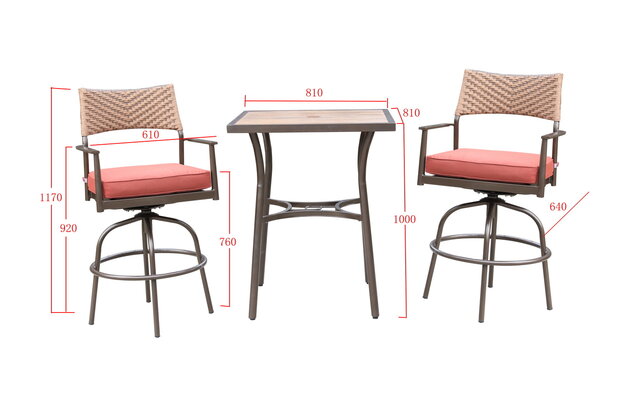 Barset hoge bartafel bruin wicker &mdash; parasolgat en RVS frame