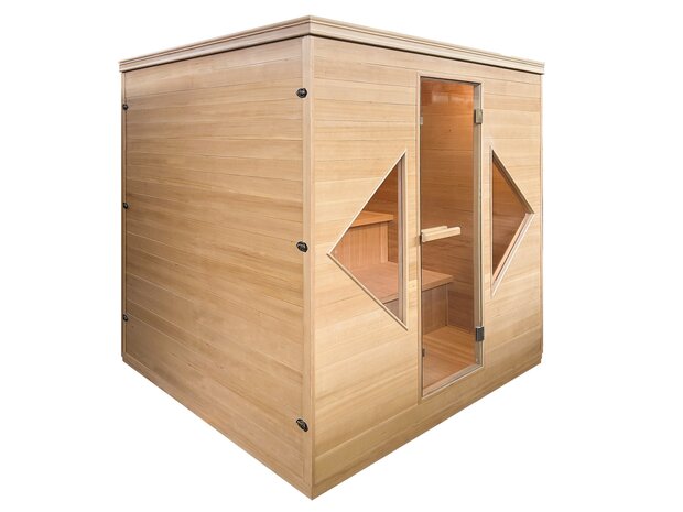 Rechthoekige sauna 206x183cm met 6kW kachel, Bluetooth speaker en compleet accessoirepakket