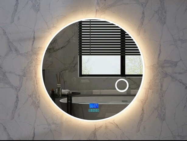 Ronde badkamerspiegel &Oslash;60cm met LED verlichting 3 kleuren, Bluetooth speaker en anti-fog