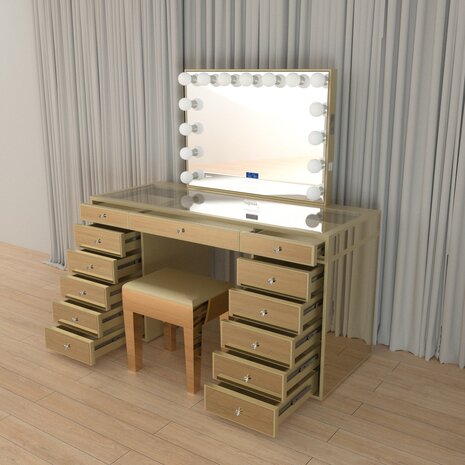 Kaptafel goud detail &mdash; 15 LED-lampen, touchbuttons en USB-aansluitingen