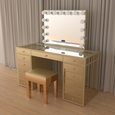 Kaptafel spiegel 100x80cm &mdash; luxe gouden make-up tafel compleet