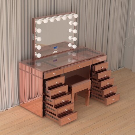 Kaptafel roze detail &mdash; 15 LED-lampen, touchbuttons en USB-aansluitingen