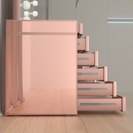 Kaptafel roze complete opstelling &mdash; met spiegel, kruk en verlichting