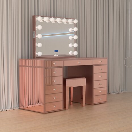 Kaptafel roze spiegel 100x80cm &mdash; luxe make-up tafel compleet