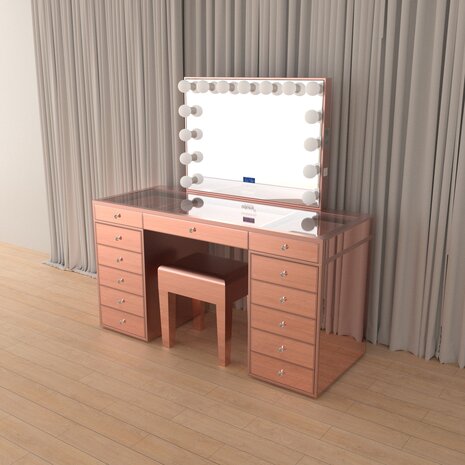 Make-up tafel roze in slaapkameropstelling &mdash; luxe kaptafel 150cm