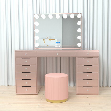Kaptafel roze lades open &mdash; 13 ruime lades voor make-up opbergen