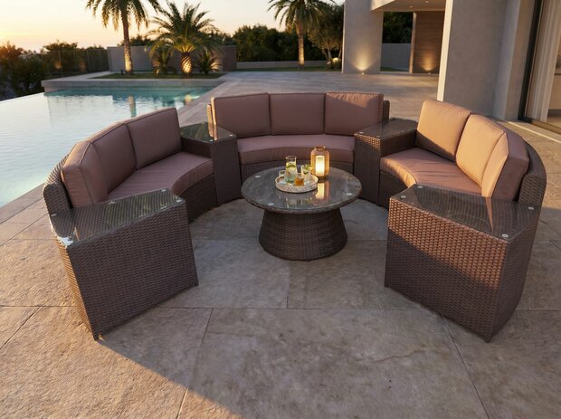 Loungeset 8-delig | Donkergrijs Wicker & Bruine Kussens | 4 Sofas | Aluminium Frame | incl. Tafels