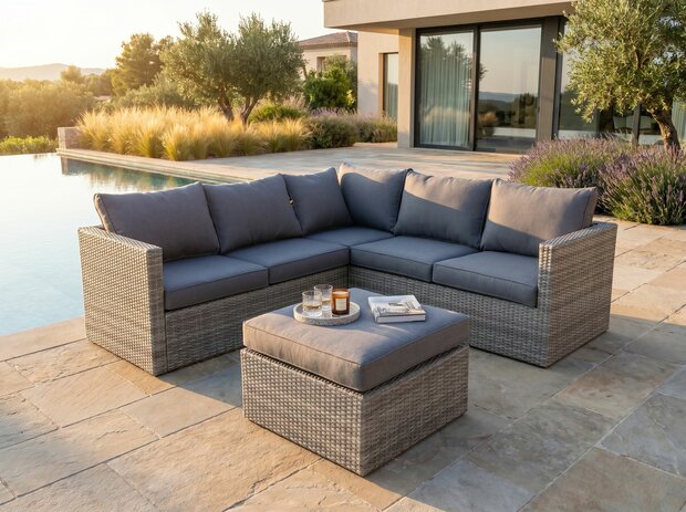 Loungeset | 3-delig | Wicker | Lichtbruin + grijs