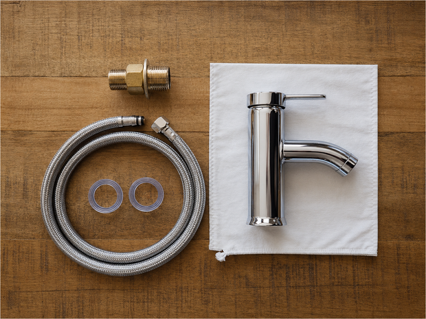 Opzetmengkraan thermostatisch chroom &mdash; complete set voor badkamermeubel