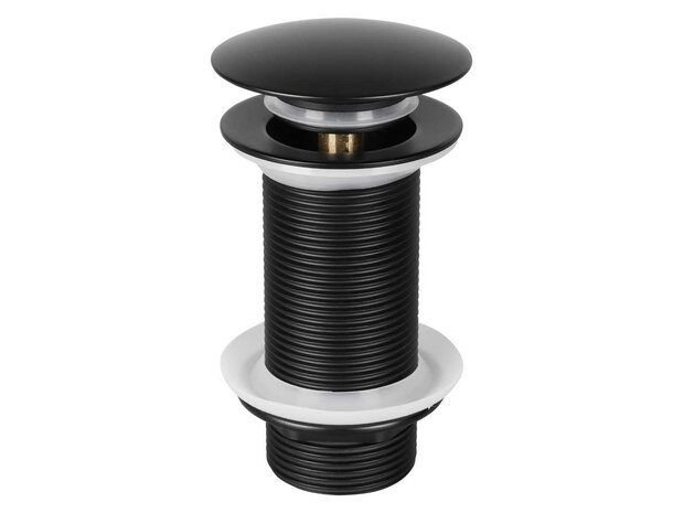 Pop-up afvoerplug mat zwart design &mdash; klik-systeem van messing en RVS