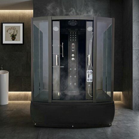 Stoomcabine met Massagebad 170x90x220 cm Zwart | Waterjets, Stoombad & LED Verlichting | LR8034B