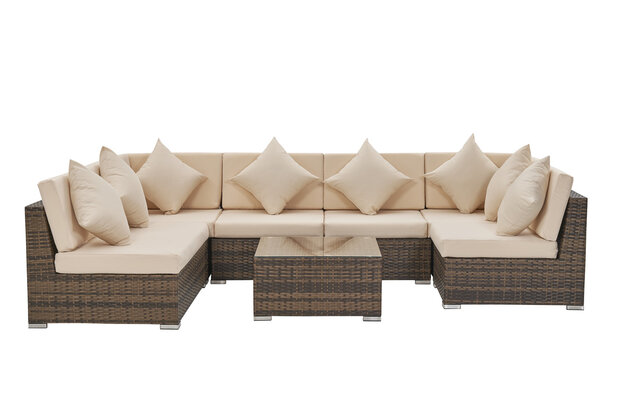 Loungeset bruin wicker detail &mdash; 12cm dikke waterafstotende kussens en aluminium frame