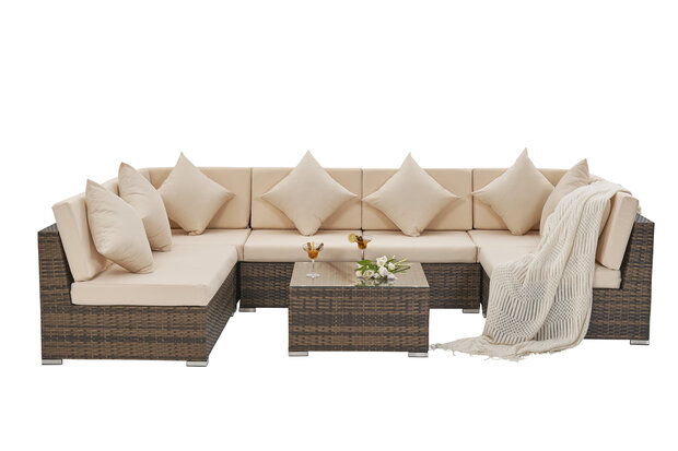 Loungeset parasol zwengelmechanisme &mdash; schaduw op het terras bruin wicker set