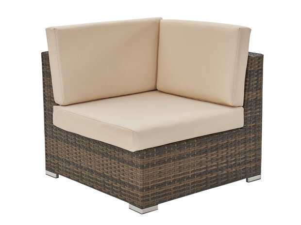 Loungeset hoekdeel bruin wicker &mdash; weerbestendig plat vlechtwerk aluminium frame