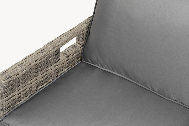 Diningset 11-delig volledig overzicht &mdash; bruin wicker grijze kussens tuin