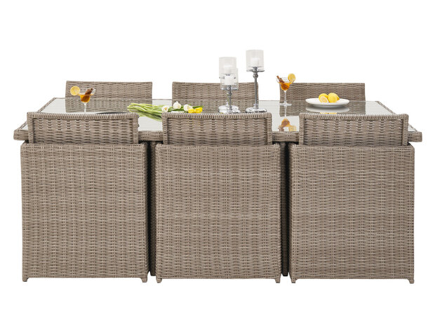 Diningset ottoman beige wicker &mdash; veelzijdig als zitplaats of voetensteun