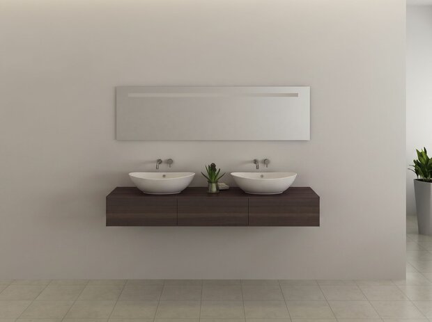 Badkamermeubel BAVENO | 180 cm | Donker hout decor met 2 witte waskommen 