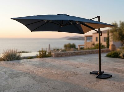 Zweefparasol 3x3 m donkergrijs – zijaanzicht vrijhangend aluminium frame
